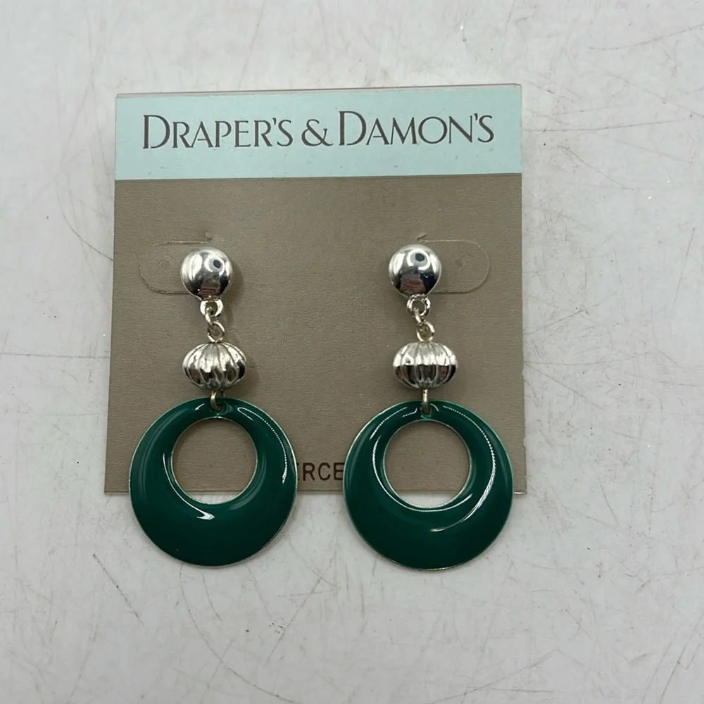 NWT Drapers & Damons Pierced Ears Earrings Jewelry Dangle Blue Oval